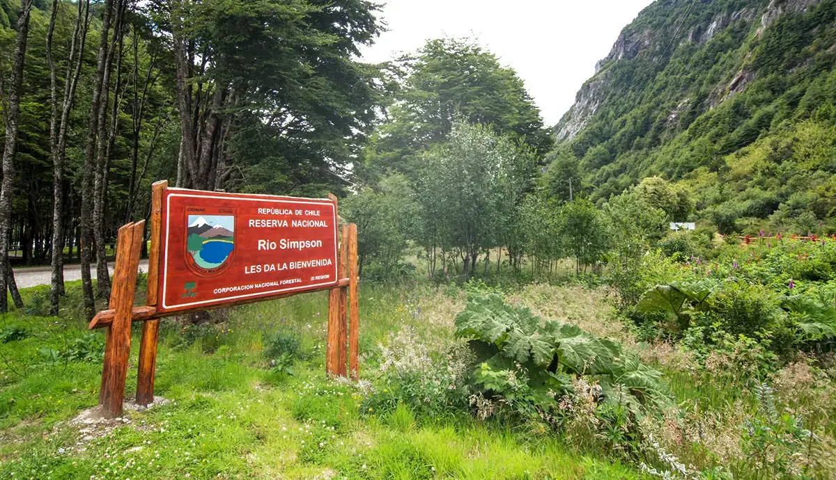 Letrero Reserva Nacional Río Simpson, Coyhaique. Letrero Reserva Nacional Río Simpson, Coyhaique.
